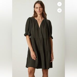 Velvet “Clarissa” cotton gauze short dress in Hedge, size medium.